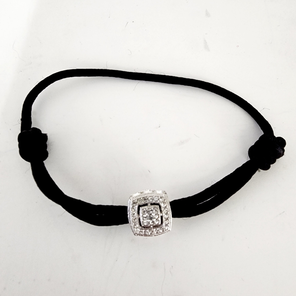 Rhinestone black satin cord‎ bracelet adjustable